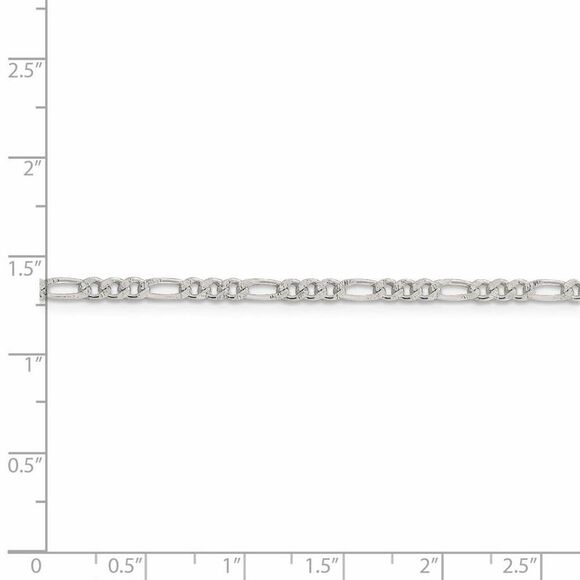 3mm Sterling Silver Solid Pave Flat Figaro Chain Necklace, 18 Inch